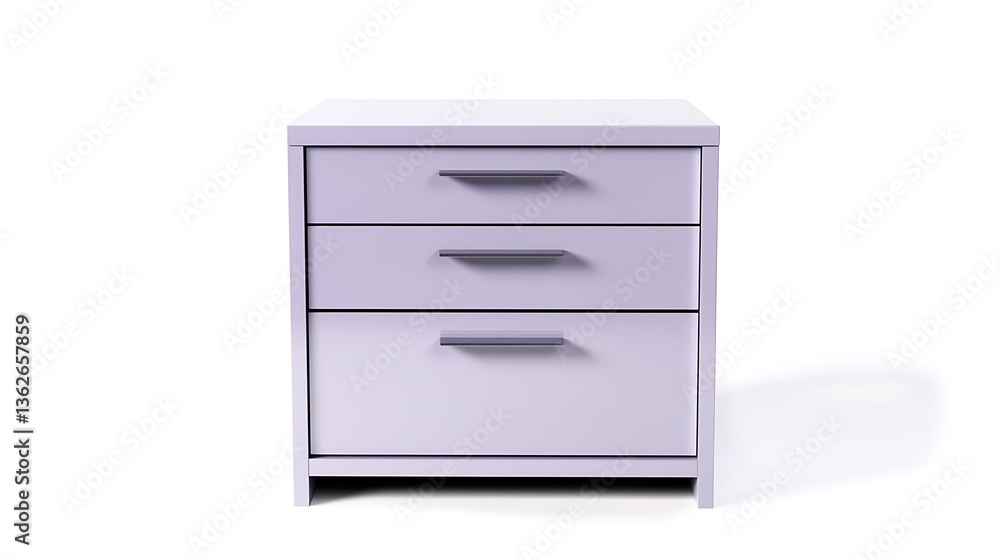 A white dresser with three drawers and a purple top A white dresser with three drawers and a purple top