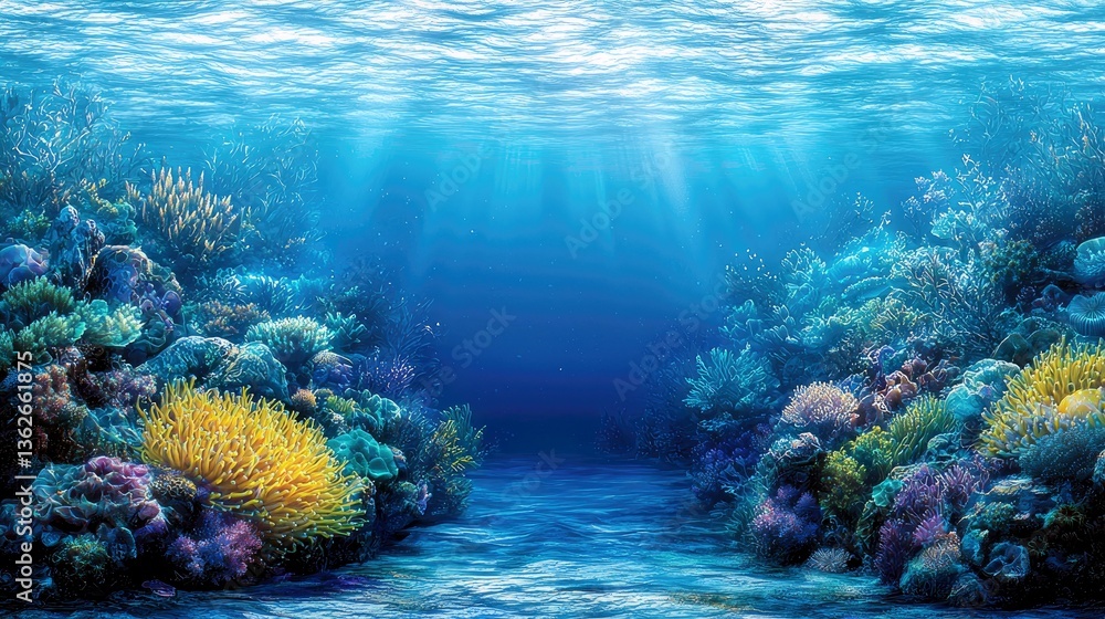 Obraz premium Vibrant Underwater Coral Reef Seascape: An Enchanting Ocean World