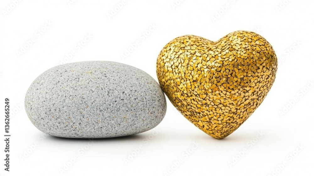 Obraz premium Mother day treasure devotion. A smooth gray stone sits beside a shiny gold heart, creating a contrast between natural and decorative elements.