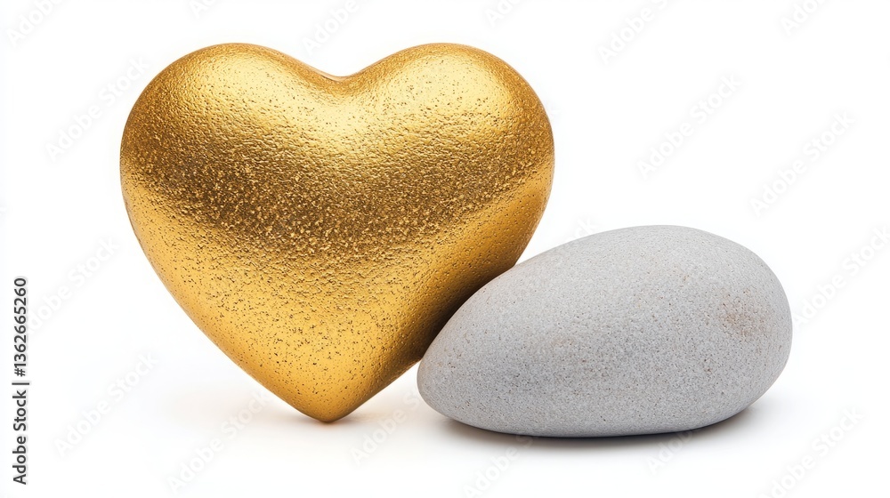 Obraz premium Mother day treasure devotion. A golden heart-shaped object sits beside a smooth gray stone, creating a striking contrast between love and simplicity.