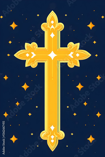 Ornate gold cross shining against a starry night backdrop