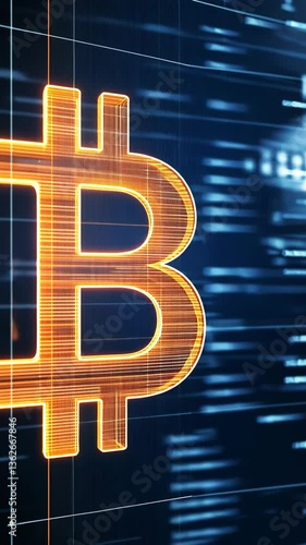 Digital representation of bitcoin symbol with abstract data flow background displaying financial concepts