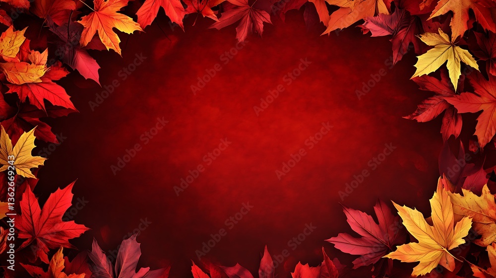 Autumn leaves frame with red background. (5) Autumn leaves frame with red background. (5)