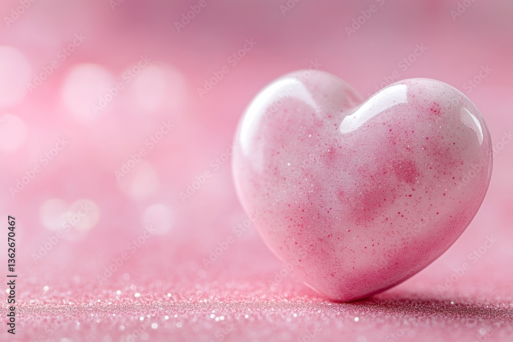 Obraz premium Beautiful pink heart-shaped decoration resting on a soft glittery surface creating a romantic atmosphere