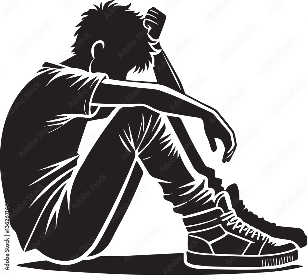 Fototapeta premium sad man vector, silhouette man vector, sad man vector isolated on white background