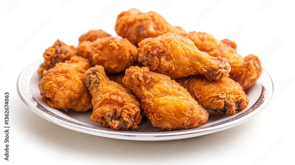 Delicious crispy fried chicken wings on a plate, white isolated background. Delicious crispy fried chicken wings on a plate, white isolated background.