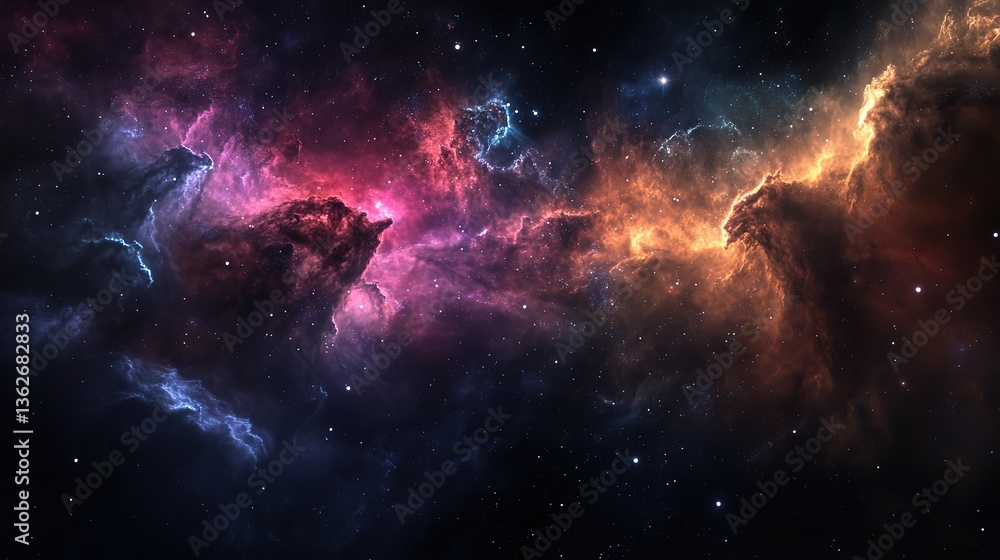 Obraz premium vast universe with nebula and stars, glowing smoke, dark