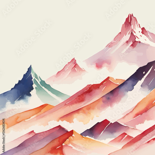 watercolor mountains decorative vector illustration with blank area for insertion
