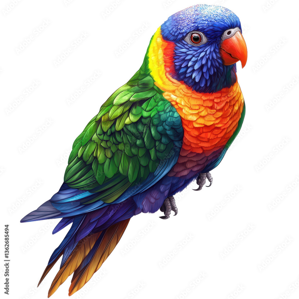 Fototapeta premium Rainbow Lorikeet: Vibrant illustration of a Rainbow Lorikeet, perched elegantly, flaunting its colorful plumage.