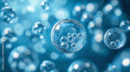 Wallpaper Mural A vibrant depiction of air bubbles floating in a clear blue liquid, creating a sense of tranquility and depth. Perfect for illustrating purity, nature, and scientific concepts. Torontodigital.ca