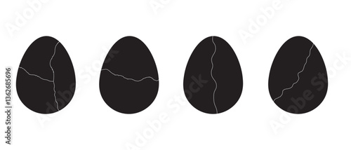 Broken eggs icon set isolated on white background. Broken Eggshell and cracked egg icon set. Broken ester egg collection. Vector illustration.