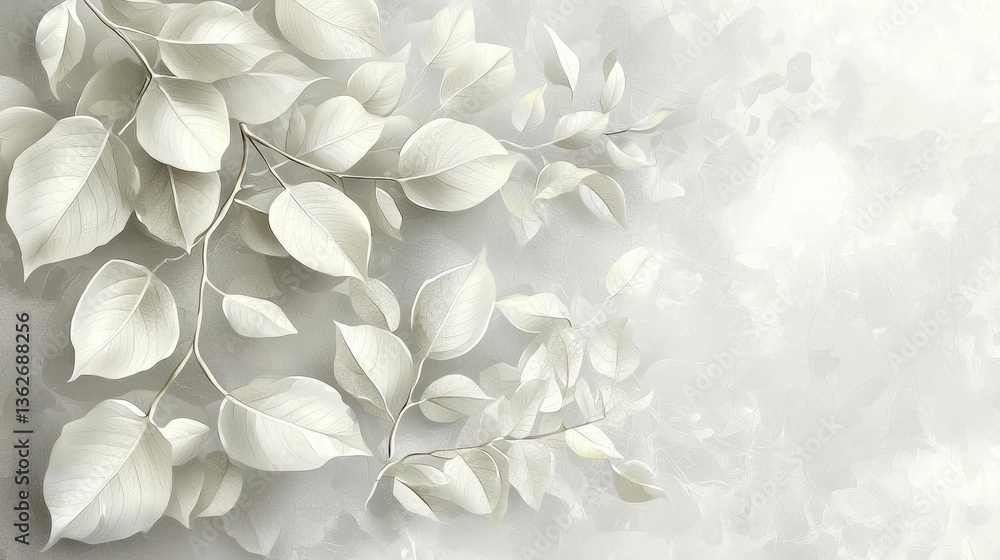 White Leaves on Grey: Elegant Botanical Wall Art Print, Minimalist Home Decor, Serene Nature Photography White Leaves on Grey: Elegant Botanical Wall Art Print, Minimalist Home Decor, Serene Nature Photography
