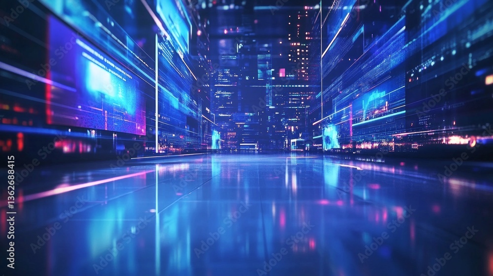 Fototapeta premium Dynamic futuristic cityscape urban environment digital art nighttime perspective technology innovation