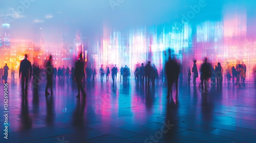 Cyberpunk Cityscape: Abstract Crowd Silhouettes in a Neon-Lit Metropolis