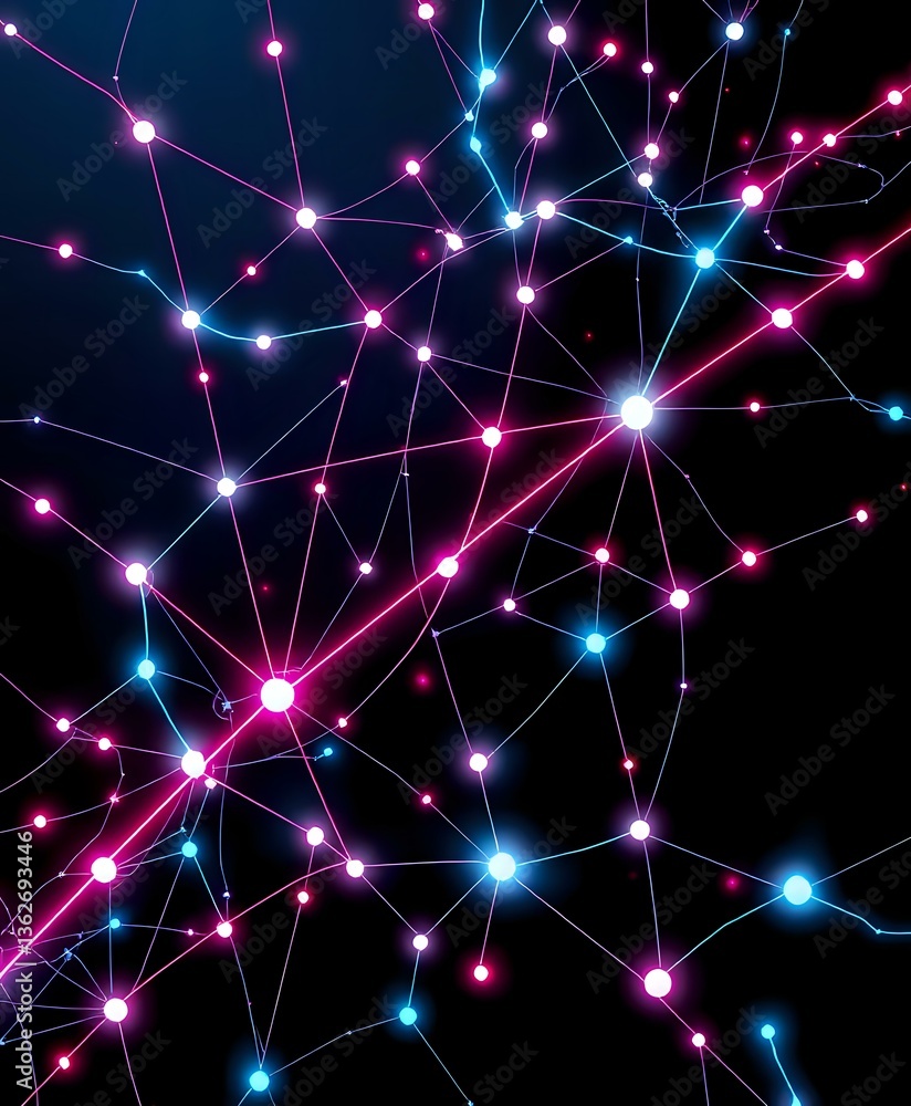 Fototapeta premium Futuristic Cyberpunk Network Art - Vibrant Neon Interconnected Lines Design