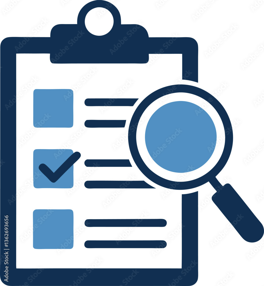 Checklist with Magnifying Glass Icon for Business or Project Management Checklist with Magnifying Glass Icon for Business or Project Management