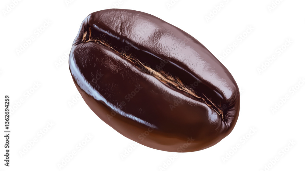 Fototapeta premium A Roasted Coffee Bean Close-up: A single, perfectly roasted coffee bean, glistening under the light, embodies the essence of mornings and the promise of an aromatic beverage.