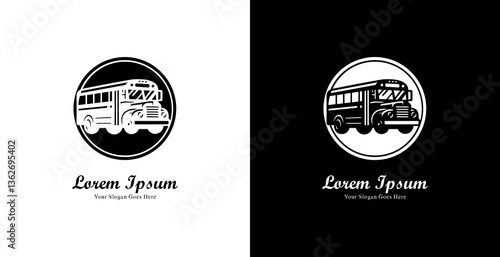 school bus logo design combined with a circle