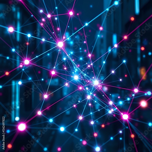 Wallpaper Mural Cyberpunk Neon Sky: Glowing Light Network Over Urban Night Torontodigital.ca