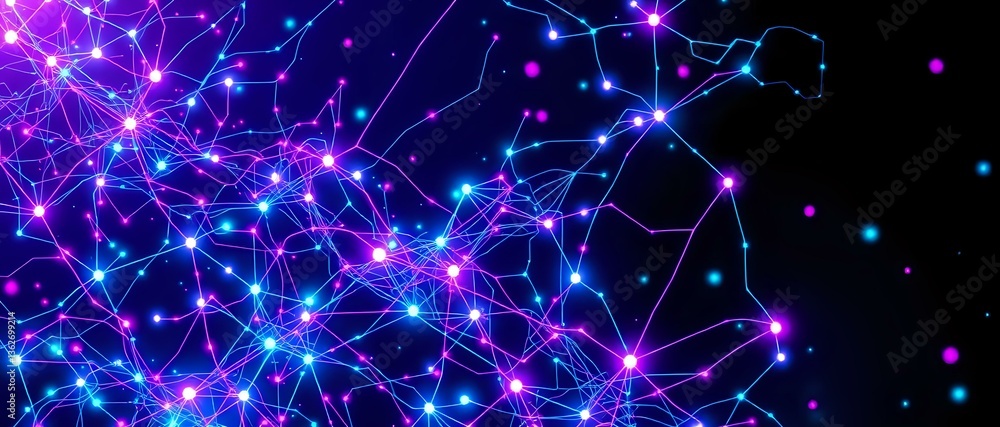 Fototapeta premium Abstract Cyberpunk Constellation - Neon Glowing Neural Networks