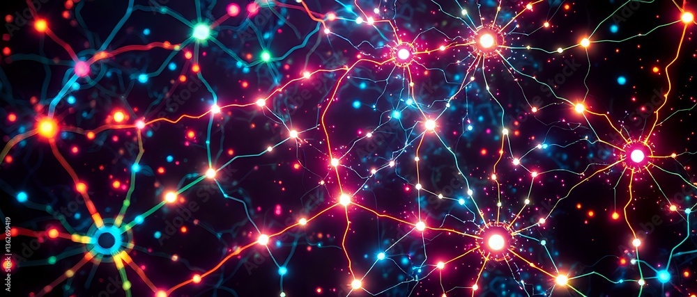Fototapeta premium Futuristic Abstract Neural Network Design with Vibrant Neon Colors