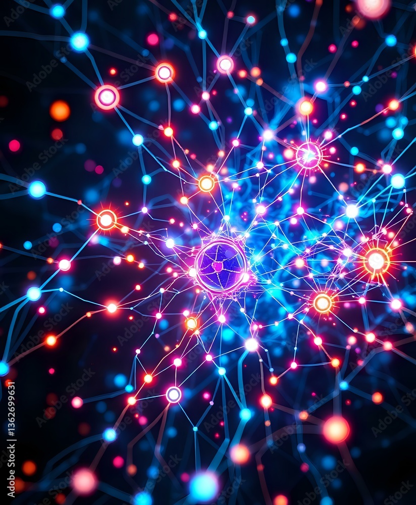 Obraz premium Futuristic Cyberpunk Starburst: Glowing Neural Networks