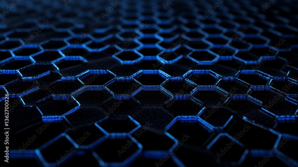 Fototapeta premium Blue hexagonal pattern on a black background