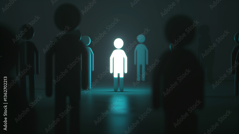 A group of people are standing in a line with one person standing out. Concept of importance and leadership A group of people are standing in a line with one person standing out. Concept of importance and leadership