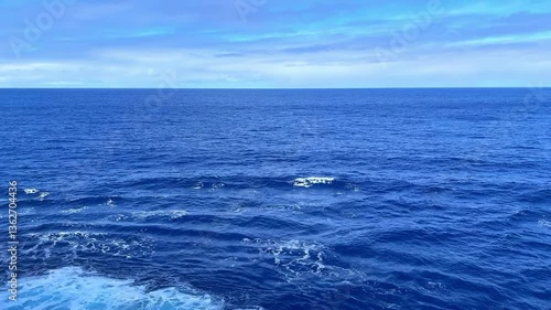 View from a ship traveling in open sea on the Pacific Ocean