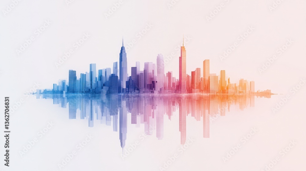 Fototapeta premium Captivating Gradient Cityscape Reflection on Shimmering Waters