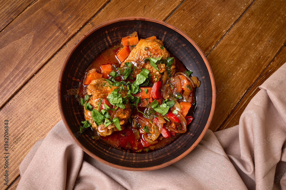 Homemade Chicken Stew with Vegetables and Herbs
