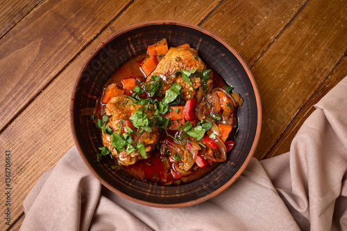 Homemade Chicken Stew with Vegetables and Herbs