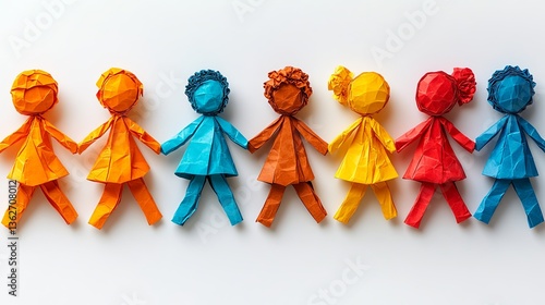 Symbol of solidarity between peoples with paper characters of different colors that hold hands