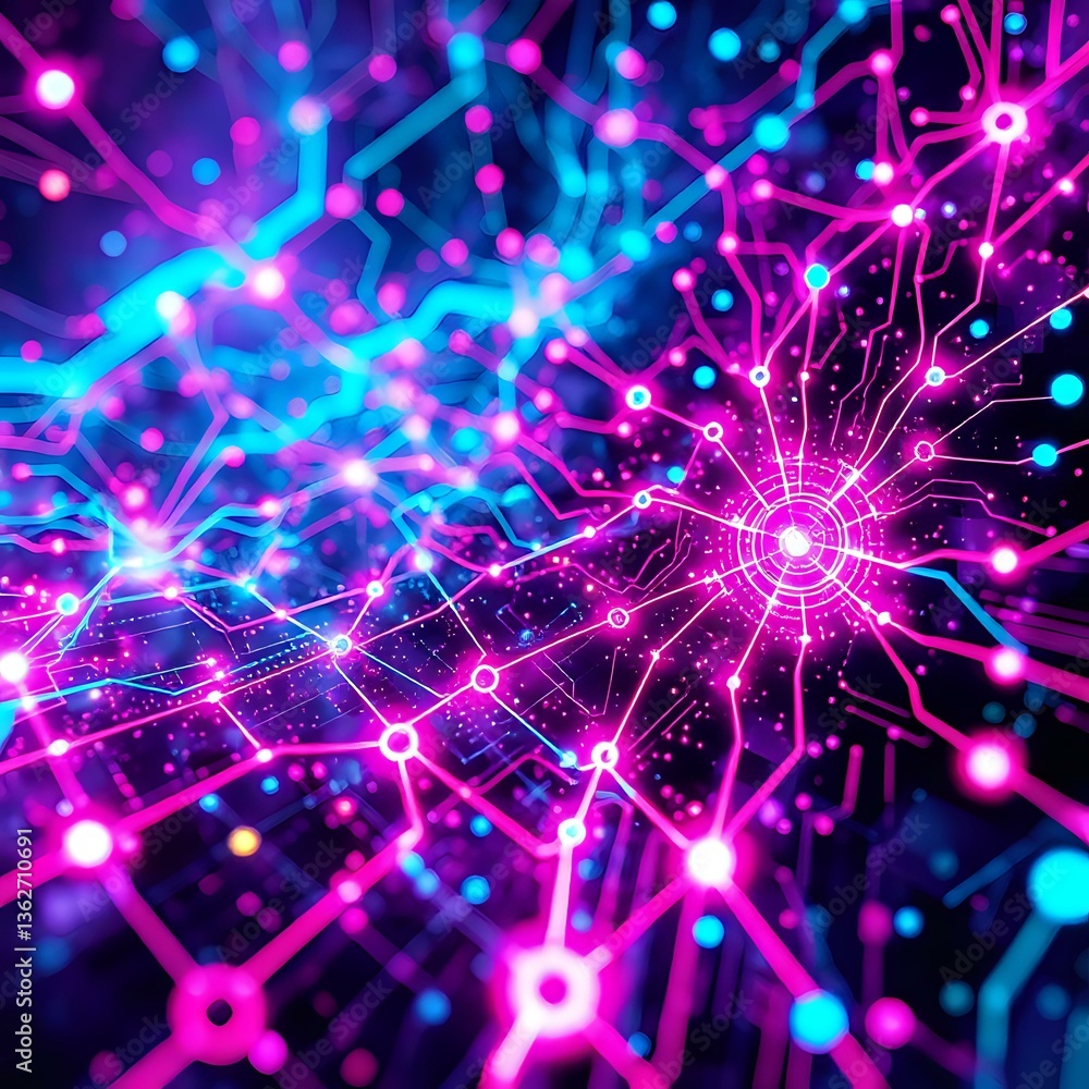 Naklejka premium Cyberpunk Neon Abstract Art: Interconnected Lines for Futuristic Design