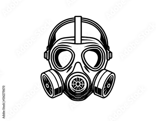 The image features a stylized illustration of a gas mask with vibrant colors, emphasizing themes of safety, pollution, and environmental protection concerning air quality and health.
