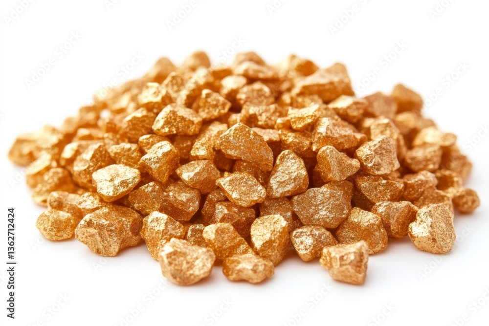Golden mineral deposits piled on a white surface showcasing their natural luster and texture under bright light Golden mineral deposits piled on a white surface showcasing their natural luster and texture under bright light
