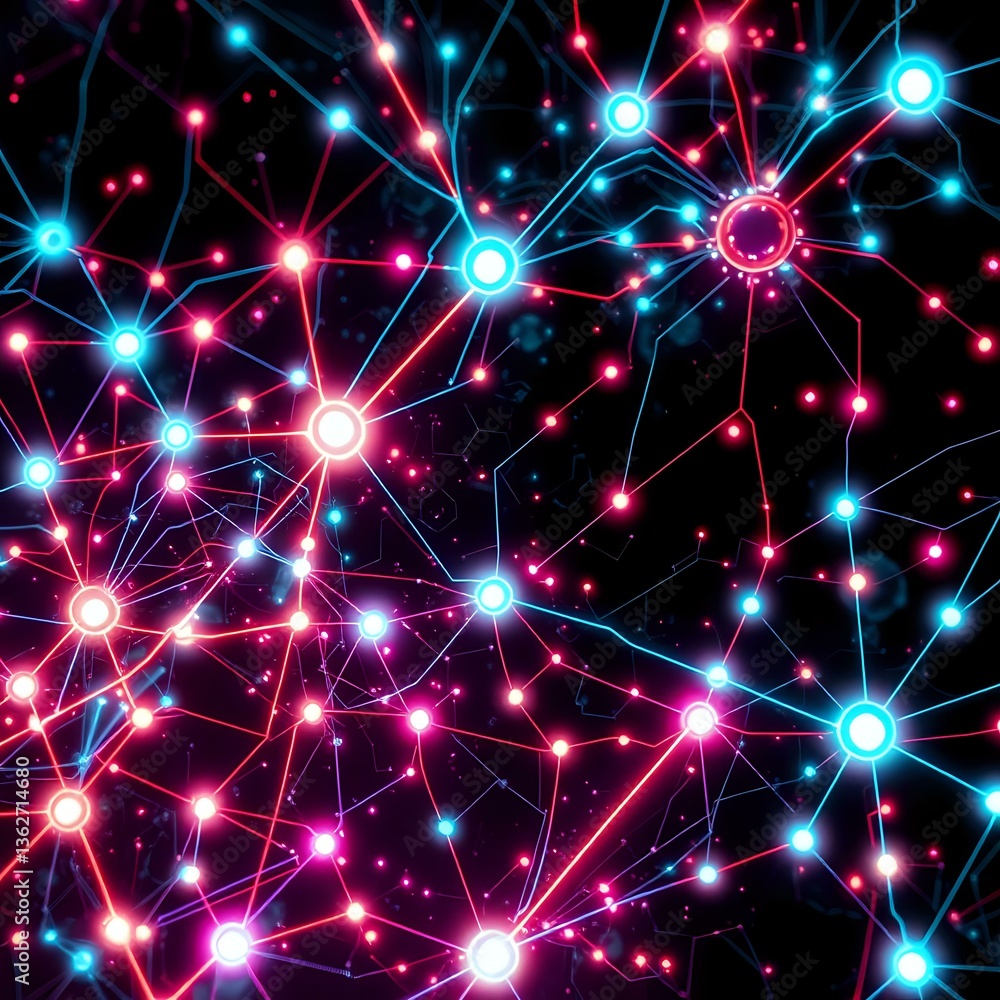 Fototapeta premium Cyberpunk V2.0: Abstract Tech Network with Neon Glowing Circuit Design