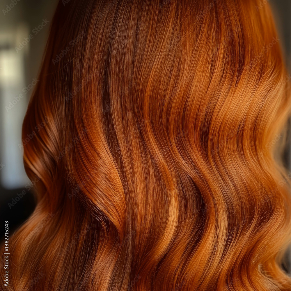 Fototapeta premium Close-Up of a Woman with Long, Wavy Red Hair