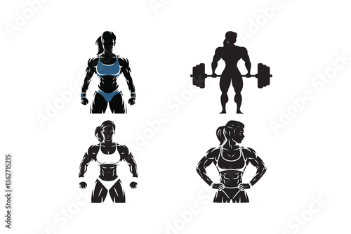 Female Bodybuilding Silhouette Strong Fit Woman Gym Illustration