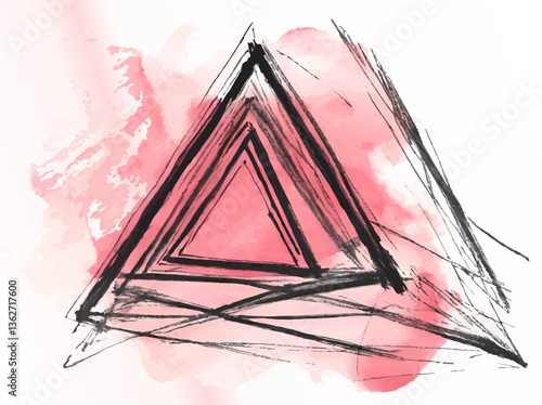 abstract hand drawn watercolor and pencil triangle vector pattern