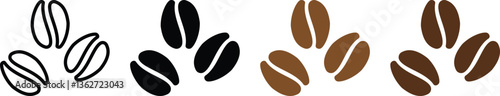 Three coffee beans icon set. Espresso vector illustration. set design in trendy style. Roasted coffee symbol. isolated
