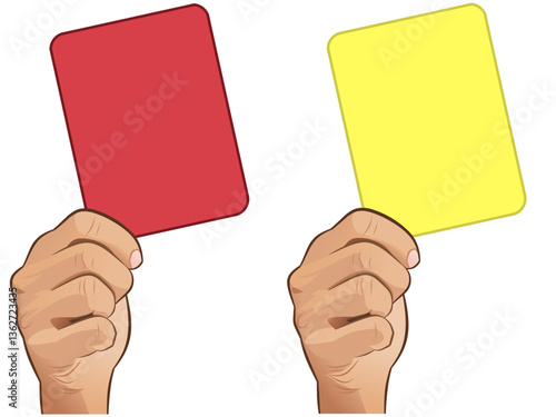 hands holding red and yellow cards