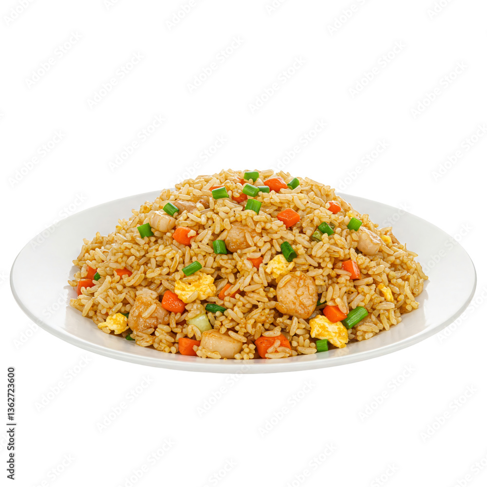 fried rice with chicken and vegetables in a plate isolated on transparent background fried rice with chicken and vegetables in a plate isolated on transparent background