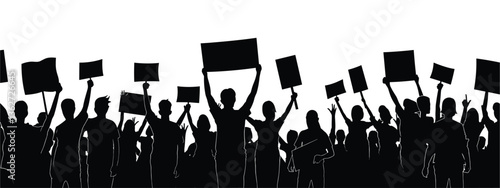 Protesters with Signs – Black Silhouettes on White Background