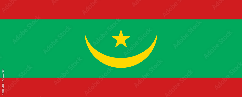 Bright and bold representation of the Mauritania flag featuring green, yellow, and red colors in a striking design Bright and bold representation of the Mauritania flag featuring green, yellow, and red colors in a striking design