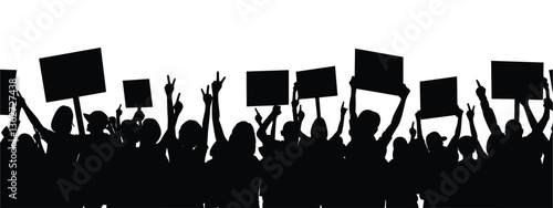 Protesters with Signs – Black Silhouettes on White Background
