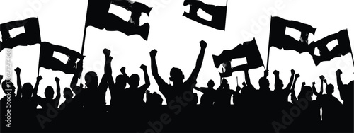 Protesters with Signs – Black Silhouettes on White Background