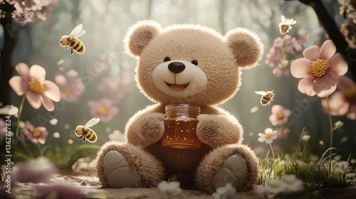 Wallpaper Mural Cheerful bear enjoying honey enchanted forest digital art whimsical nature close-up joy and playfulness Torontodigital.ca