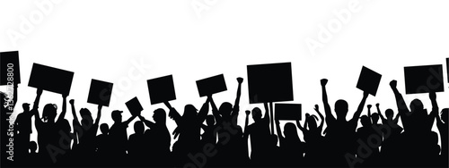 Protesters with Signs – Black Silhouettes on White Background