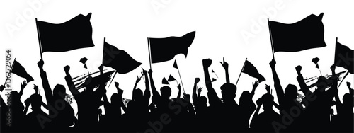 Protesters with Signs – Black Silhouettes on White Background